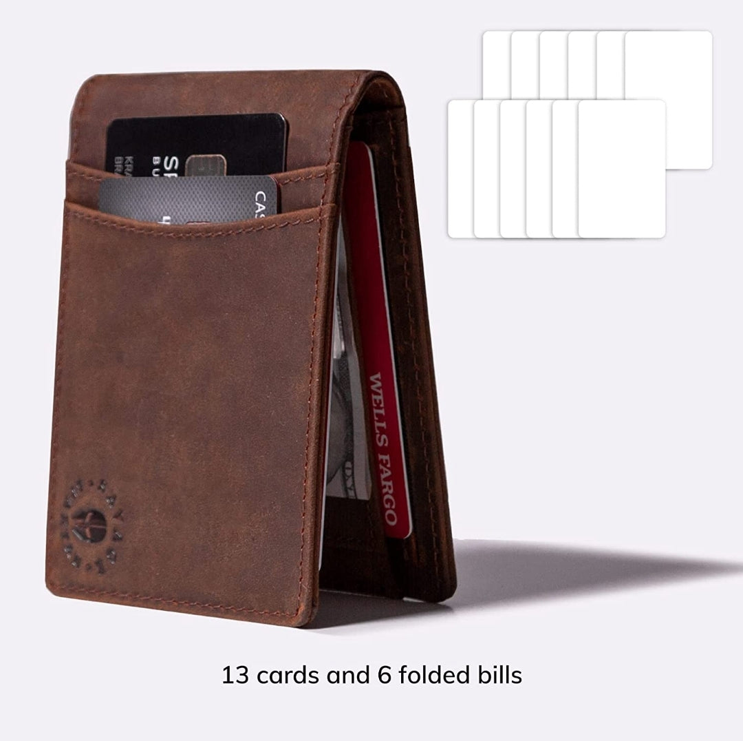 SAVAGE SPARTAN Genuine Leather Wallet for Men Bifold with 2 ID windows 11 Card Slots Billfold with Money Clip