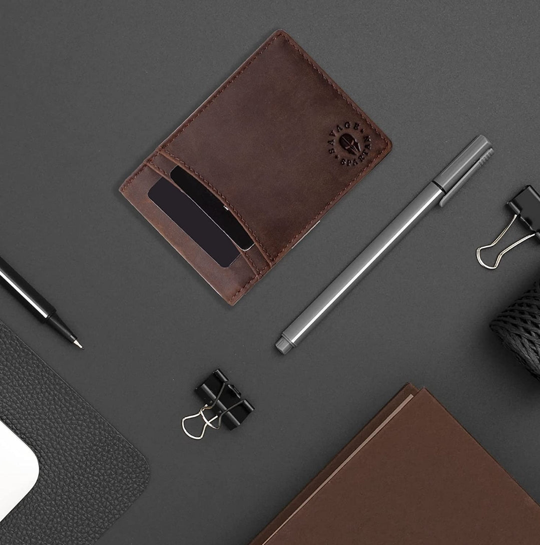 SAVAGE SPARTAN Genuine Leather Wallet for Men Bifold with 2 ID windows 11 Card Slots Billfold with Money Clip