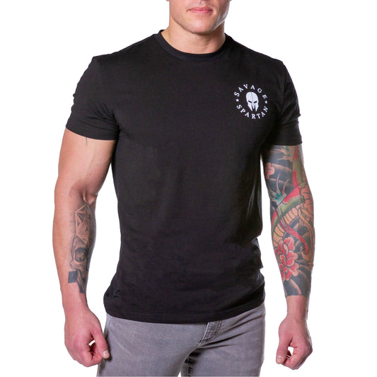 Savage Spartan black, slim fit, mens short sleeve athletic t shirt for tough workouts