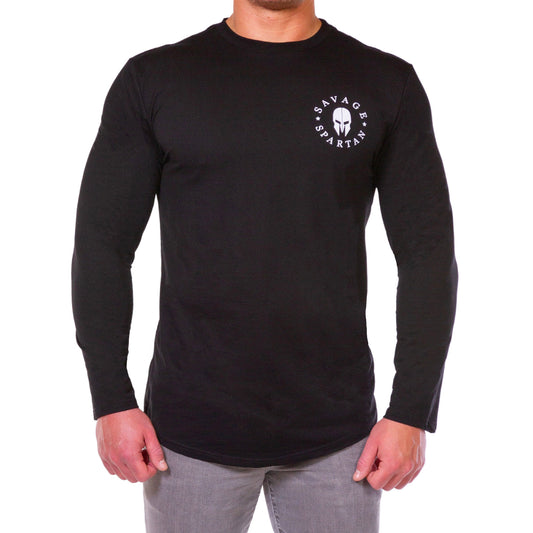 Savage spartan long sleeve black t shirt with skull logo
