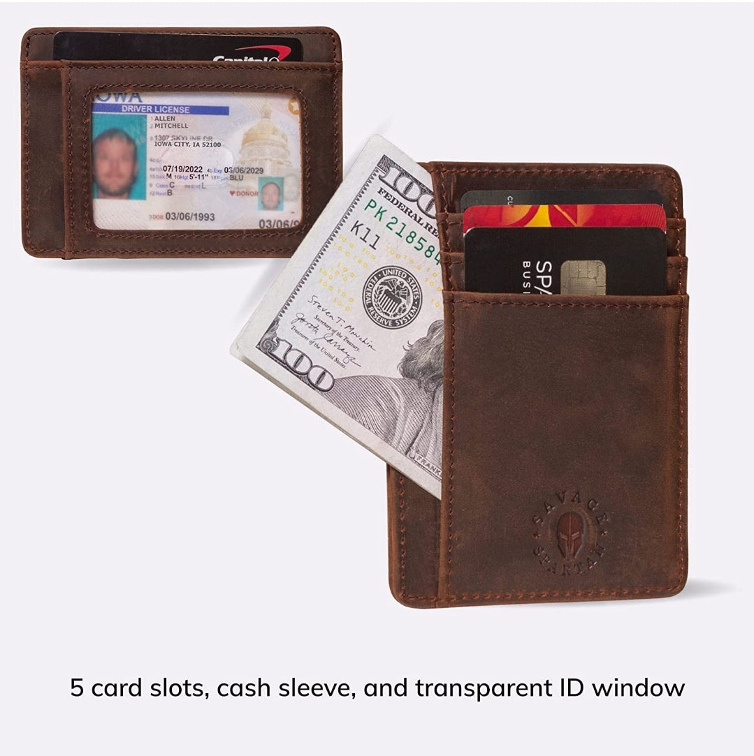 Money Clip RFID Front Pocket Wallet Men Leather Slim Minimalist