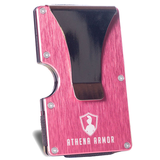 The Athena Armor womens minimalist wallet is made with RFID blocking aluminum to carry cash and credit cards