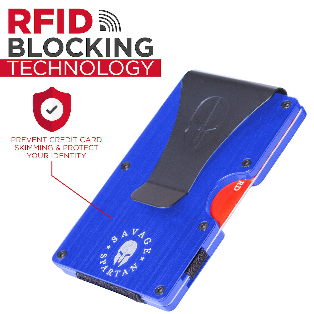 RFID-Blocking Metal Tactical Wallet in Blue | Savage Spartan