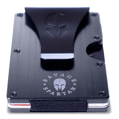 The gunmetal savage spartan tactical wallet has a matte black money clip giving it a minimalist look